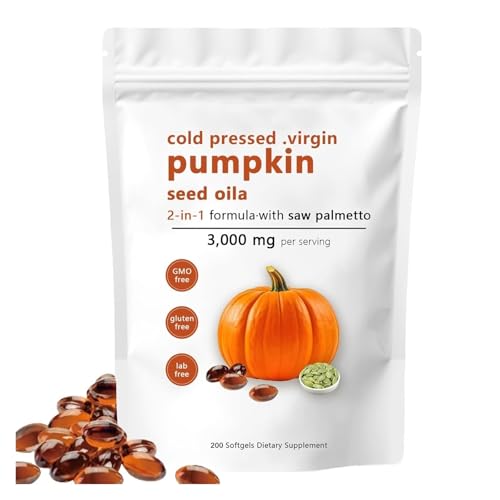 Pumpkin Seed Oil with Saw Palmetto Capsules | Cold Pressed Pure Virgin Oil Essential Fatty Acids & Phytosterols | 300 SoftgelsSupports Hair Urinary Bladder & Prostate Health | Non-GMO