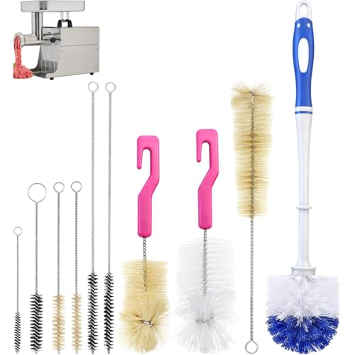 10 Piece Meat Grinder Cleaning Brush Kit for Grinding Plates & Stuffing Tubes, Nylon Detail Brushes for Meat Grinder Maintenance, Cleaning Kit for Processing Equipment