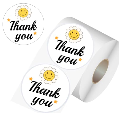 1000 Pcs 1.5“ Smiley Thank You Stickers for Small Business,Adhesive Labels for Envelopes,Gift Wrap, Birthday Party Favors