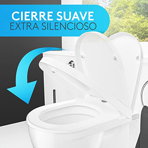 Miniatura 5 de Comodo Tapa Del Inodoro Con Mecanismo De Cierre Suave Quick Release - Asiento De Inodoro Antibacteriano En Forma De D - Asiento De Inodoro Universal De Duroplast - Con Accesorios De Montaje