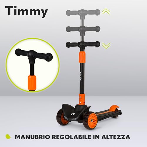 Lionelo Timmy - Monopattino Per Bambini Da 3 Anni Fino A 50 Kg, Monopattino A Tre Ruote Con Regolazione In Altezza, Piattaforma Antiscivolo, Freno, Ruote E Piattaforma Led (Nero, Timmy) - 5