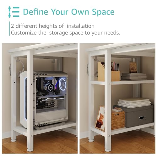 Lufeiya White Desk with Drawers Storage - 47 inch Home Office Computer Gaming Desks with Monitor Stand LED Lights and Power Outlets, White - Thumbnail 6