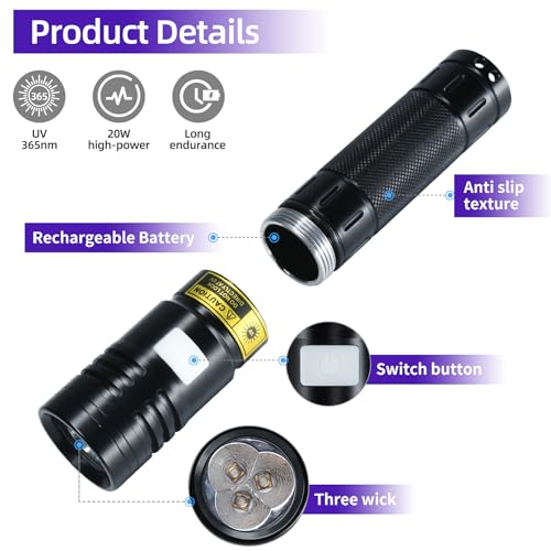 Darkbeam UF2201-365NM Flashlight Uv 365Nm Black Light High Power 3 Leds Usb -C Rechargeable thumb #2