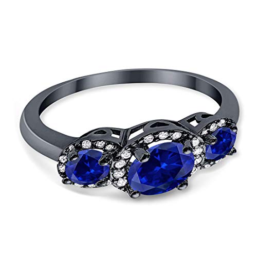 Blue Apple Co. 3 Stone Halo Wedding Band Ring Simulated Round CZ 925 Sterling Silver3