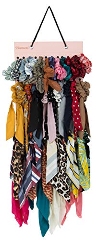 Hair Scarf Scrunchies Organizer, Hanging Hair Ribbon Bow Scrunchies Holder, Hair Ties Bowknot Ponytail Storage Display Stand for Women Girls (pink)