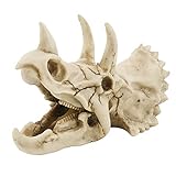 Amplia gama de decoración: la decoración de calavera triceratops se puede colocar en el hábitat de reptiles para proporcionar sombras y protección de seguridad para tus peces, tortugas y camarones. También aumenta el valor ornamental de la pecera. Por supuesto, si eres un entusiasta de los dinosaurios, también puedes ponerlo en tu exhibición como un adorno en tu casa.