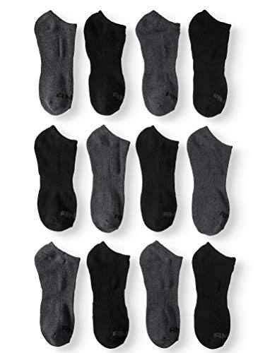 12 PAIRS AND1 Men's Value Pack No Show Socks, 6-12.5 (6 Black, 6 Grey pairs)2