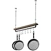 MyGift Hanging Pot Rack Ceiling Mount Industrial Pipe and Wood Adjustable Pots and Pans Organizer with 8 S-Hooks