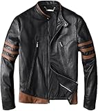 Trendsfort Mens X Wolverine Men Biker Leather Jacket | Hugh Logan Jackman Motorcycle Jacket Men with Brown Stripes, 3X-Large