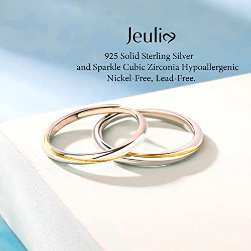 Jeulia Sterling Silver Couple Band for His and Her Mobius Two Tone Adjustable Matching Anniversary Wedding Diamond rings Engraving Jewelry Set Valentine Day with Gift Box4
