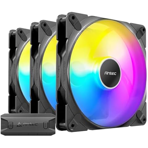 Antec Tranquil 140 ARGB, 140mm x 25mm Case Fans, ARGB PWM Fans, 1500RPM, 89.72CFM, 1.82mmH₂O, 4 Pin PWM & 3 Pin LED Connector, 120mm Fan, Tranquil ARGB Series 3 Packs Cover