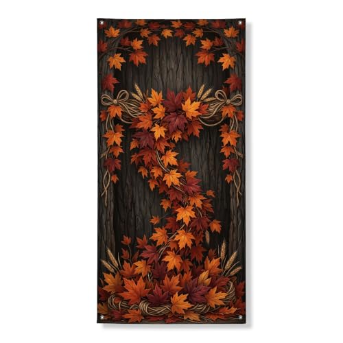 Cubiertas de puerta decorativas rústicas, vintage, de madera de trigo, color naranja otoñal, con cuerda, para colgar, decoración del hogar, para puerta, entrada, porche, interior y exterior, 36 x 72