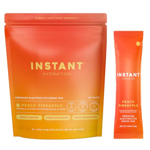 Image of Instant Hydration Sugar Free Electrolytes Powder Packets - Peach Pineapple Electrolyte Drink Mix & Travel Essentials - Post Workout Recovery, Brain Health, Muscle & Tissue Support - 20 Sticks