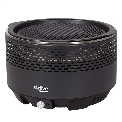 Aktive 63002 - Barbecue portatile a carbonella ricaricabile senza fumo con batterie Nero,...
