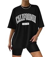 ORANDESIGNE Women Graphic Oversized T Shirts Crewneck Short Sleeve Letter Print Tees Summer Casua...