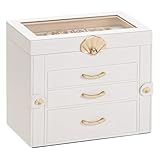 Enthralite Jewelry Box with 3 Drawers: Display Organizer for Earrings Necklaces - Gift for Girls Women (White)