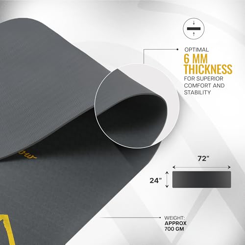 Image of Wiselife Tpe Printed 6MM Yoga Mat + Yoga Strap For Men, Women, Kids|Anti-Slip Extra Thick, Long & Wide Exercise Sports Mat For Workout, Fitness, Yoga, Gym, Home & Pilates (Elements-Nature), Grey