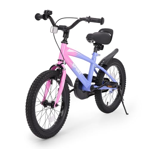 Kids Bike for Boys Girls 16 inches Kid Bicycle with Kickstand Training Wheels Sturdy Frame Adjustable Seat Handbrake and Coaster Brake for Rider Height 41 to 46 Inch (Gradient Purple)