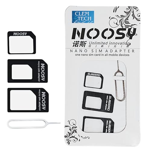 Clem Tech - Adaptateur Carte Sim Universel 4 en 1 avec Outil d'Ejection Facile. Compatible Tous Smartphones & Tablettes (Nano SIM à Micro SIM + Micro SIM à...
