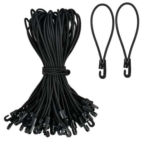 IZyufan Lot de 15 tendeurs élastiques avec Crochets 10 cm, Sandow élastique, Tendeur de Bâche Corde élastique Boucles Extensibles Noires avec Crochet en Plastique pour Bâches, Tentes et Tarps