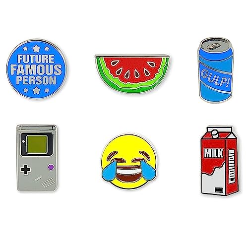 Just For Laughs Pincredibles Enamel Pins 6-pack (Watermelon Slice, Future Famous Person, Game Boy, Soda Can, Milk Carton, Tears of Joy Emoji)