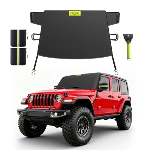 Nmoiss 3-in-1 Windshield Snow Cover for Jeep Wrangler & Gladiator — XS Size Low-Windshield Frost Guard with Ice Scraper, Heavy-Duty 600D Oxford Waterproof & 360° Windproof Protection for Off-Road SUVs