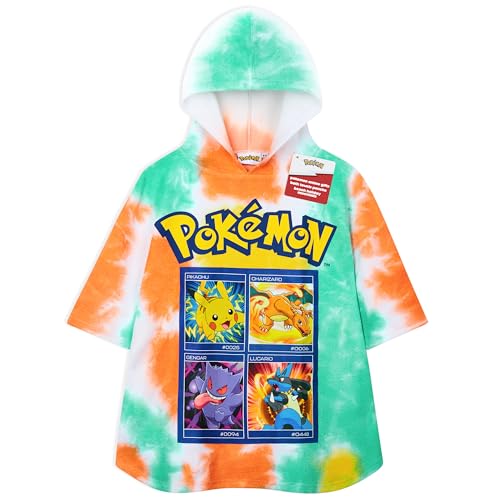Pokemon Hooded Beach Towel Kids Pikachu Towelling Poncho Bath Towel Wrap Soft Changing Robe for Pool Beach Vacation Bathroom Anime Gifts Holiday Essentials (Multi Tie Dye 10-13 Years)