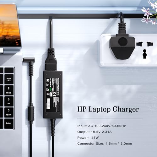 45W HP Laptop Charger for HP, 19.5V 2.31A Power Supply HP Charger for HP Stream 11 13 14 HP Pavilion 11 13, Elitebook 840 850, ProBook 430 440, Chromebook 11 14 and More(4.5mm * 3mm)