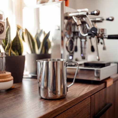 Image of Axeon Milk Frother for Latte Art - 470ml | Stainless Steel Espresso Milk Frothing Jug with Internal Scale & Matte Coating | V-Spout for Latte Art | Barista Steam Jug for Cappuccino & Coffee (Silver)