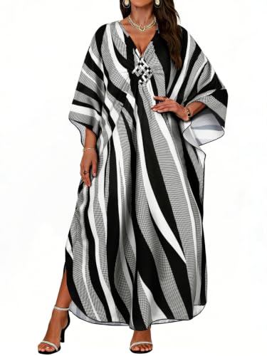 Image of Kaftan Dresses for Women V Neck Caftans Batwing Sleeve Beach Cover Ups | JILUVIN Plus Size Long Floral Print Dress, Loose Fit Maxi Casual Moomoo, Lounge House Mumu Nightgown Summer Vocation 2026