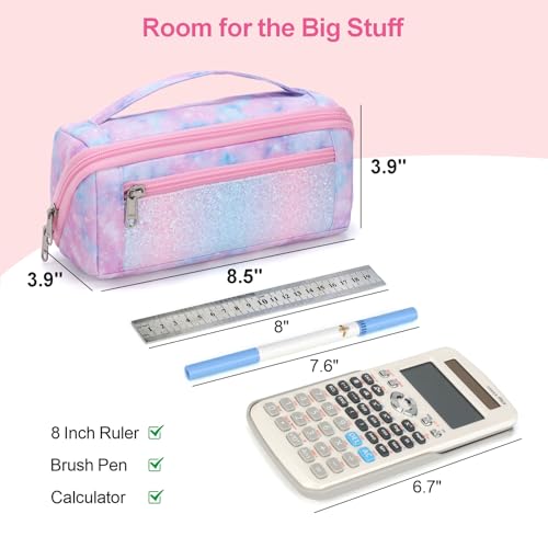 Image of Pencil Case for Girls, Durable Kids Pencil Pouch for School, Wide Opening Soft Bag with Handle, Fits 50 Pens & Markers (Pink Tie Die)