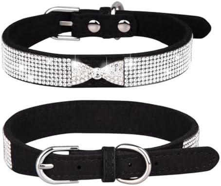 Black Bling Collar for Small Dogs - Crystal Rhinestone Bow