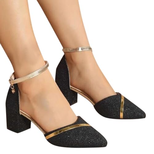Sandales à talon carré bas et mi-long pour femme avec sangle