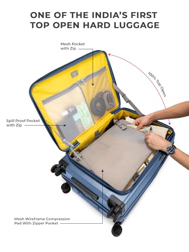 Image of EUME Aerotop Checkin Trolley Bag Large | Space Saving Top Open Suitcase | Expandable Hardshell Polycarbonate Luggage | TSA Lock, Anti Theft Zipper, Super Silent Wheels | 105L Tropical Blue