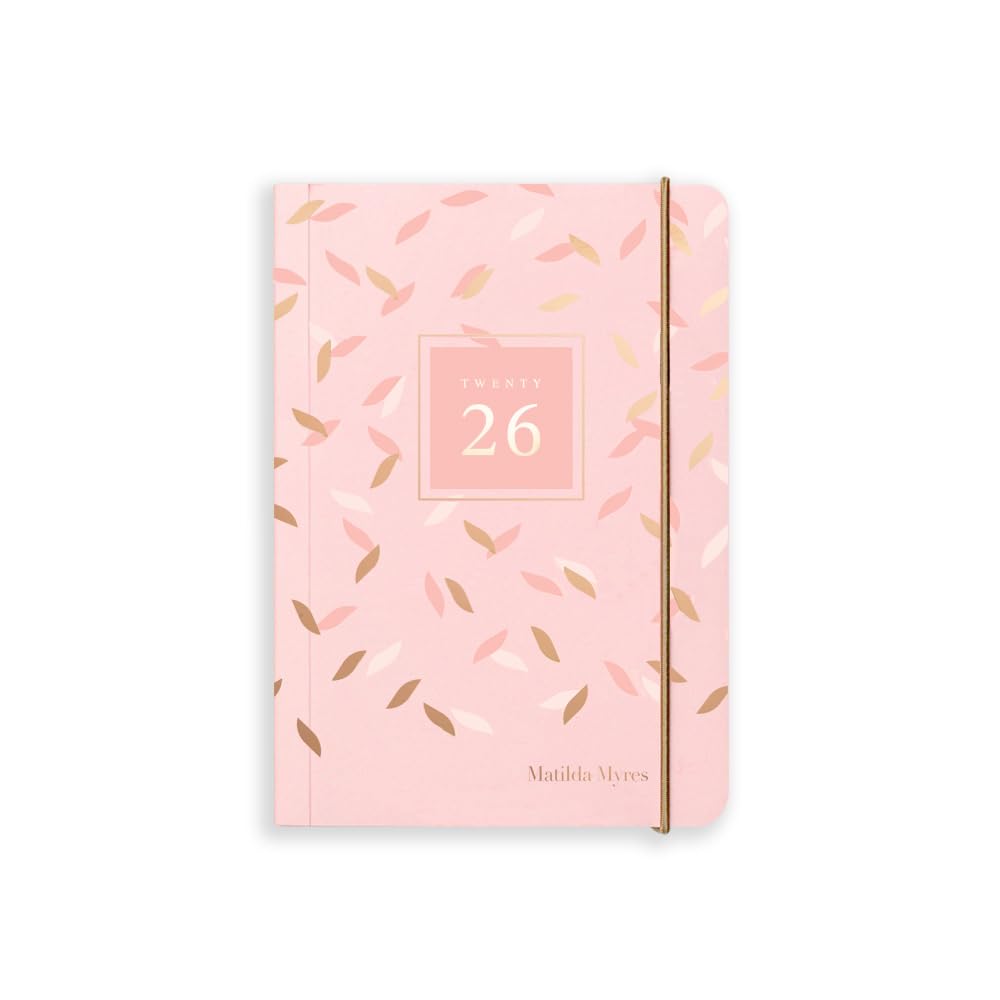 Matilda Myres 2026 A6 Day a Page Diary | Daily Planner January–December | Compact Portable Diary with Elastic Closure & Rose Gold Foiling | Pink