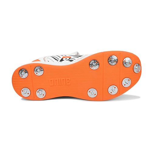 Image of DNINE Bolt Men Bowling Spikes Cricket Shoe White Orange & White Blue