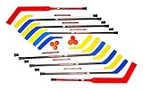 Cosom Senior Hockey Sticks for Floor Hockey and Street Hockey, Hockey Equipment for Phys Ed and Hockey Practice, 20 Pieces 12 Plastic Sticks, 2 Goalie Sticks, 3 Pucks and 3 Balls, 47', Standard Shaft
