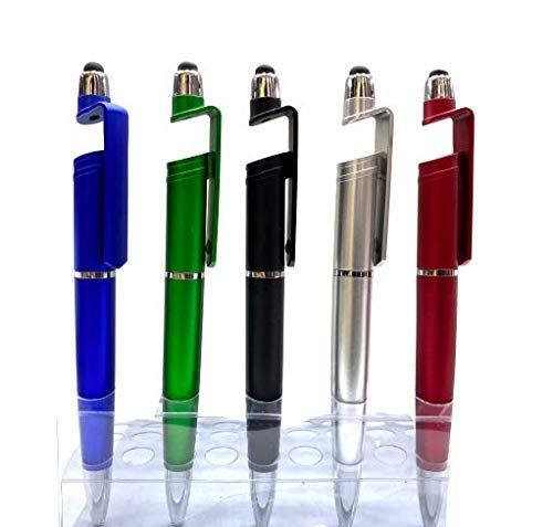AK Store (Set of 5) Universal 3-in-1 Smartphone Stand Holder, Screen Wipe & Ballpoint Pen, Compatible for All Touch Screen Mobile Phones and Tablets (Multicolor)-image-1