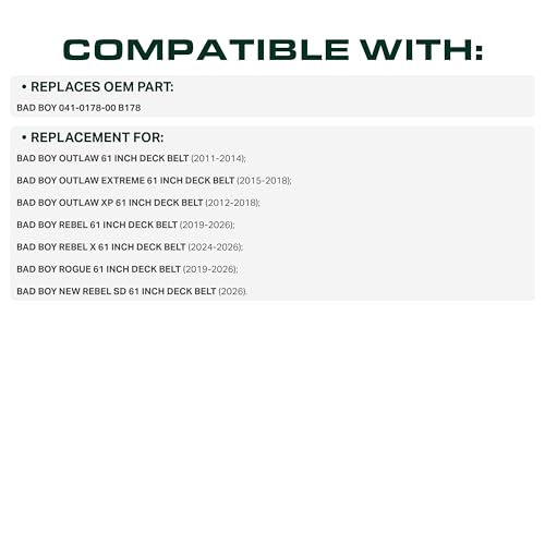 Image of UDC Parts 041-0178-00 Deck Belt Replacement for Bad Boy Rogue 61 Inch, Bad Boy Rebel 61, Outlaw, Outlaw XP, Rebel X, Rebel SD B178 041017800 Zero Turn Mowers /Aramid Cord / 181.00 inches