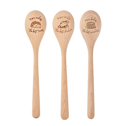 Long Handle Sturdy Wooden Spoon,12 Inch Large Cooking Mixing Oval Spoons,3 PCS
