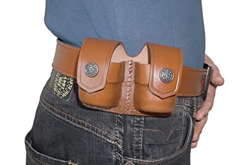 Koltster Alisb30538 2 Slot Pancake Owb Leather Holster Thumb Break Right Hand Fits 357 Magnum With Double Speedloader Case & Belt Handmade! (Brown, 41") #TOP7