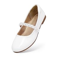 Dream Pairs Flache Ballerina-Schuhe für kleine Mädchen, Kleinkinder, große Kinder, Serena-100 Mary Jane, Weiß/Pat, 21.0 cm