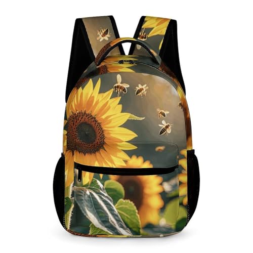 Bee & Sunflowers Backpack for Men Women, Durable Small Backpack Casual Lightweight Daypack for Travel Bag