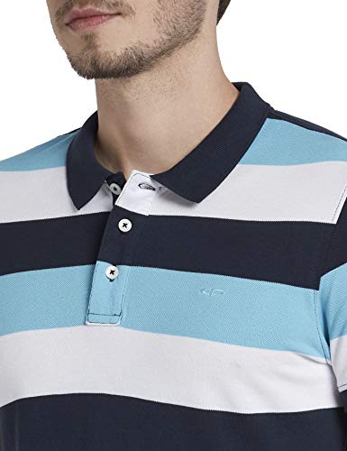 Image of Colorplus Striped Medium Blue Coloured Casual Cotton T-Shirt (Size:- XXL)
