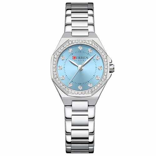 Genérico Reloj Mujer Analógico de Acero Inoxidable con Movimiento Cuarzo, Reloj de Pulsera Elegante y Clásico para Mujer, Diseño de Moda Fino para Uso Diario (Plata Azul)