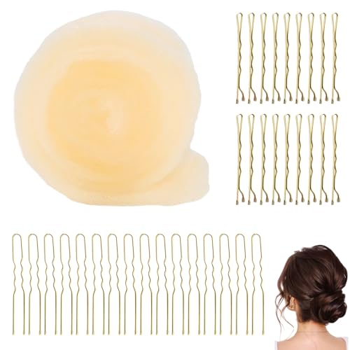Hair Sponge for Updo 150cm Hair Padding for Updos Long Hairs Filler Bun Donut Maker Bumps Volume Insert Hair Styling Tool with 70 Bobby Pins Clip Hair Accessories for Women Thick & Long Hair (Beige)