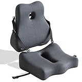Lumbar Support Seat Cushion (2 Piece) - Memory Foam Seat Cushion For Lower Back Pain & Tailbone Support - Ergonomic Back & Butt Pillow for Office Chair, Car Seat, Wheelchair, Computer Desk & Gaming