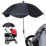 Loozykit Universal Sonnenschirm Sonnenschutz für Kinderwagen & Buggy, UV Schutz 50+ / 75 cm Durchmesser, 360° Dreh- und Neigbar Kinderwagen Sonnenschirm mit Universal Halterung, Schwarz