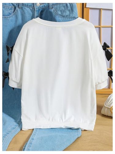 Image of WDIRARA Girl's Bowknot T Shirts Half Sleeve Crew Neck Tee Summer Cute Tops