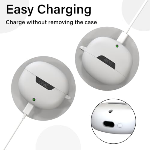 Image of Sounce Earphone Case Cover for Boat Airdopes 300 Premium TWS Soft Silicone Skin Case Cover Shock Absorbing Protective Case with Keychain [Front LED Visible] - Grey